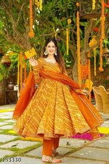 Mustard Lehariya Anarkali Kurti Pair Set
