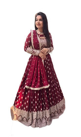 Fox georgette with heavy 5mm sequens embroidery work with fancy kamar belt red colour