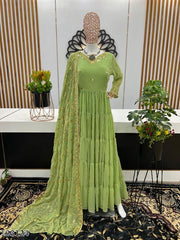 Anarkali Faux Georgette Gown With With Fully 10 Meter Ruffle Flair