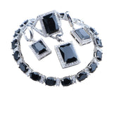 925 Silver Bridal Jewelry Sets Wedding Black Zircon Bracelets Earrings Rings Pendant Necklace Set For Women - Xprespick