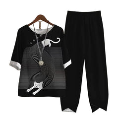 Vintage Pattern Print 2pcs Outfits for Women