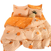 Orange Bedding Set Girls Boys Bed Linen Sheet Plaid Duvet Cover No Filling Bedclothes