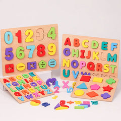 Wooden Puzzle Montessori Toys for Baby Alphabet Number Shape Matching Games