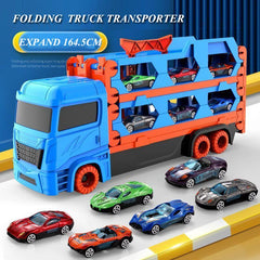 Large Car Transporter Truck Folding Track Racing Vehicle Kids Competitive Games Storage Alloy Car