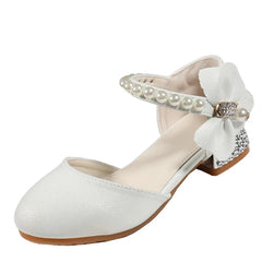 Children Girls Leather White Princess High Heel Kid Dress Student Show Dance Sandal Shoes