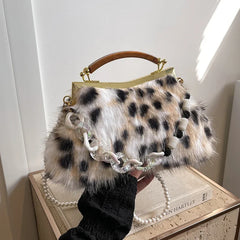 Women Luxury Leopard Faux Fur Wedding Purse