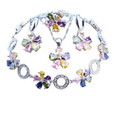 925 Silver Jewelry Sets Colorful Zironia Earrings Rings Pendant Necklace Stones Bridal Bracelets For Women Wedding Set Jewelry
