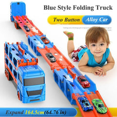 Large Car Transporter Truck Folding Track Racing Vehicle Kids Competitive Games Storage Alloy Car