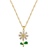 Green Leaf Flower Zircon Necklace and Earrings Set