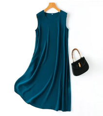 Women Slip Mulberry Silk Crepe Solid Colors Summer Sleeveless A-line Tank Dress