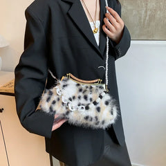 Women Luxury Leopard Faux Fur Wedding Purse