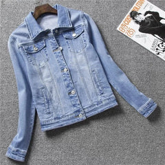 Women's Long-Sleeved Single-Breasted Jeans Jacket Women's Short Top