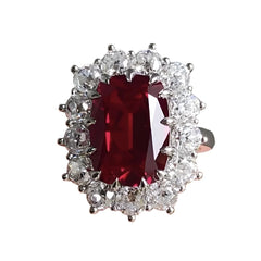 Delicate Square Flower Silver Color White Red Stone Rings Fashion Metal Party Rings for Women