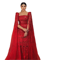 Evening Dress with Cape Sleeves  Elegant Women Wedding Guest Party Gowns