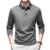 New Men's Business Casual Long Sleeved Shirt with Badge Solid Color Polo Shirt Fashionable Breathable Comfortable Versatile Top