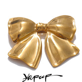 Stainless Steel Metal Bow Knot Brooches 18K PVD Plated for Women Waterproof Clothing Accessories