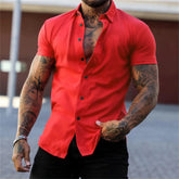 Short sleeved lapel shirt elastic thin solid color sports casual cardigan business no iron shirt oversized