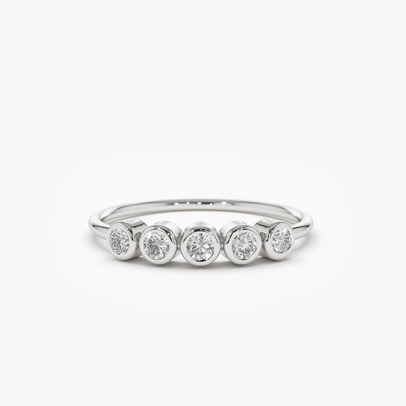 Lnngy 3MM Moissanite Bezel Ring Certified Original 925 Sterling Silver 5 Stones Wedding Band For Women Laidies Sparkling Jewelry - Xprespick