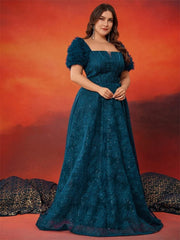 Lucyinlove Plus Size Blue Elegant Short Sleeve Blue Sequin Evening Dress Women Clothing - Xprespick