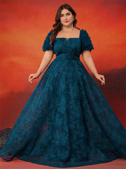 Lucyinlove Plus Size Blue Elegant Short Sleeve Blue Sequin Evening Dress Women Clothing - Xprespick