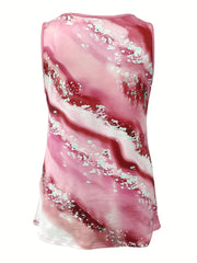 Marble Print Tank Top Casual Criss Cross Sleeveless V Neck Top For Summer & Spring Women Clothing - Xprespick
