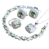 Olive Zircon 925 Silver Bridal Jewelry Sets Bracelets Rings Costume Jewelry Earrings Pendant Necklace For Women Wedding Set - Xprespick