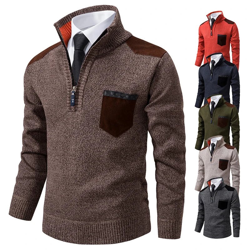 Pullover Men Sweater Cashmere Thick Polo Shirts Korean Half Zipper Cold Blouse Stand Collar Autumn Winter Outerwear Luxury Cloth - Xprespick