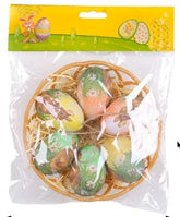 Easter Egg Hanging Ornaments with Woven Basket Painted Cartoon Bunny Pattern Easter Egg