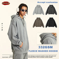 ZODF 2024 Winter Men's Washed Fleece Hoodies Unisex Women Retro Loose Warm 332gsm Hooded Pullovers Sweatshirts HY0870 - Xprespick