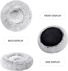 Grey Fluffy Dog and Cat Calming Cushion Bed