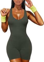 Women'S Summer Sleeveless Romper Solid Tank Top One Piece Short Jumpsuit