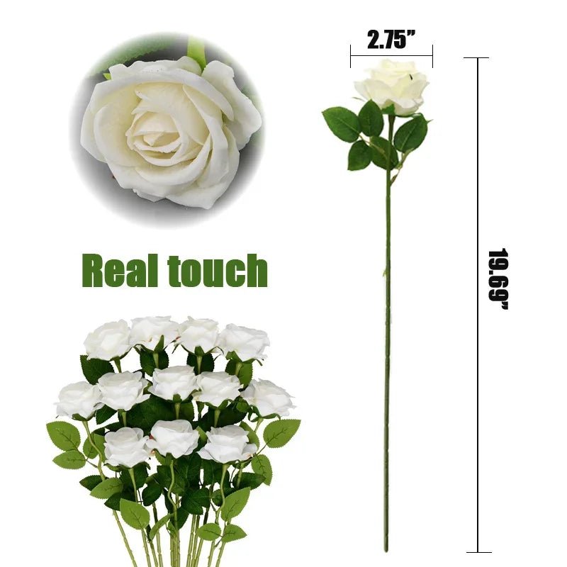 10 - 200PCS Artificial Rose Flower Silk White Rose Realistic Fake Roses with Long Stems for Party Home Wedding Valentine Birthday - Xprespick