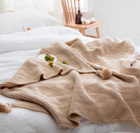 Nordic fringed knit ball blanket wool blanket