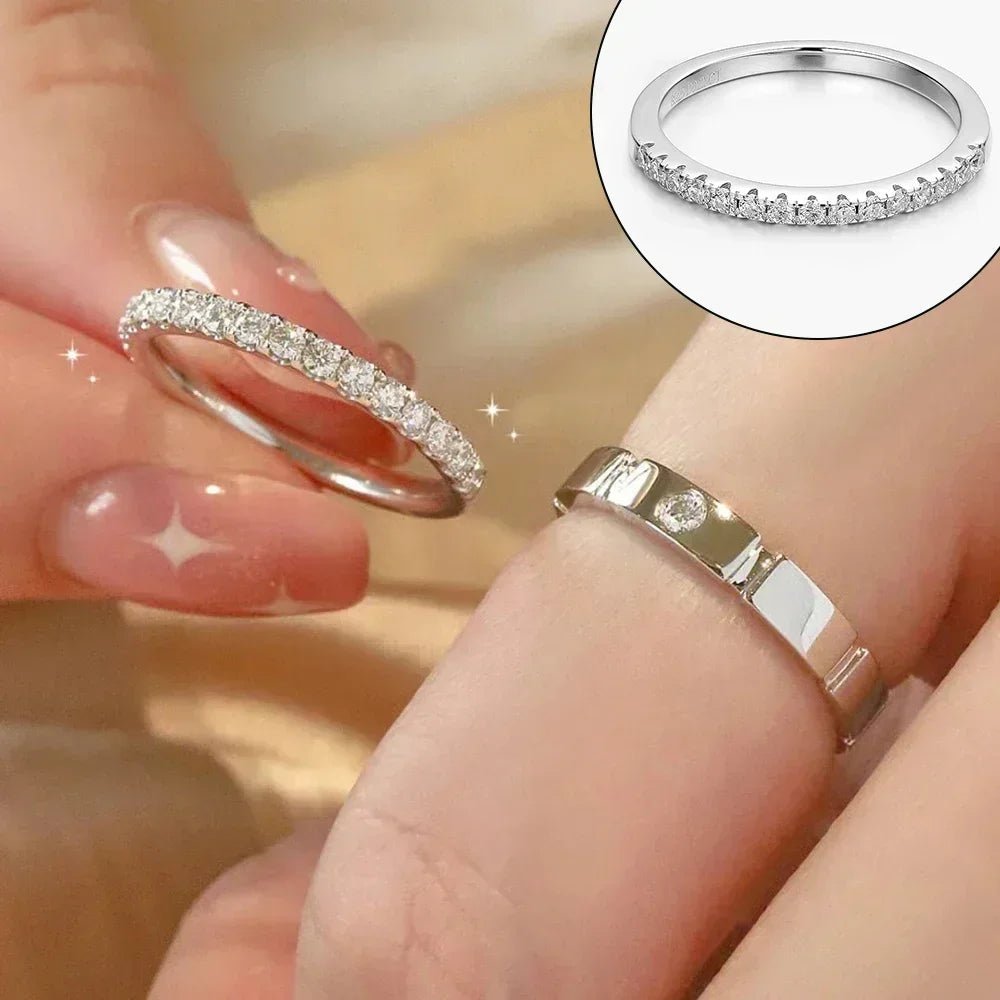 1.5/3mm Full Moissanite Diamond Ring Set for Women Men 100% 925 Sterling Silver Eternity Band Promise Engagement Couple Ring - Xprespick
