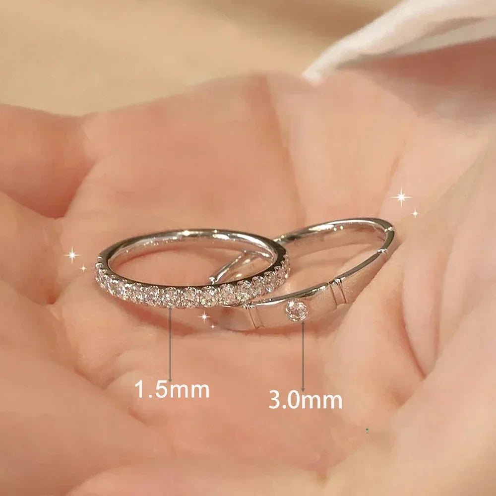 1.5/3mm Full Moissanite Diamond Ring Set for Women Men 100% 925 Sterling Silver Eternity Band Promise Engagement Couple Ring - Xprespick