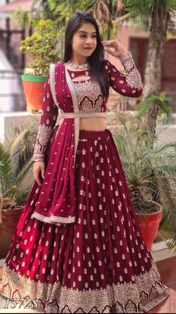 Fox georgette with heavy 5mm sequens embroidery work with fancy kamar belt red colour