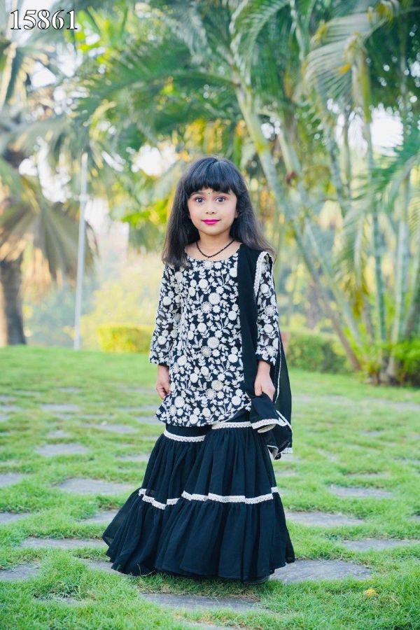 Gorgette With Embroidery Siqunce Work Full Sleeves Mother Daughter Combo Collections