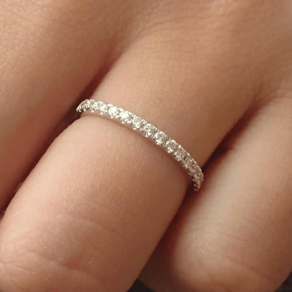 1.5mm Micro Pave Eternity Band All Moissanite Diamond Rings 925 Sterling Silver Plated 18k Gold Half Eternity Ring for Women - Xprespick