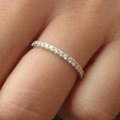 1.5mm Micro Pave Eternity Band All Moissanite Diamond Rings 925 Sterling Silver Plated 18k Gold Half Eternity Ring for Women - Xprespick