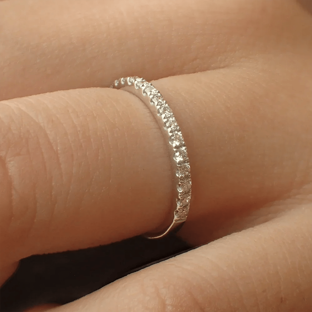 1.5mm Micro Pave Eternity Band All Moissanite Diamond Rings 925 Sterling Silver Plated 18k Gold Half Eternity Ring for Women - Xprespick