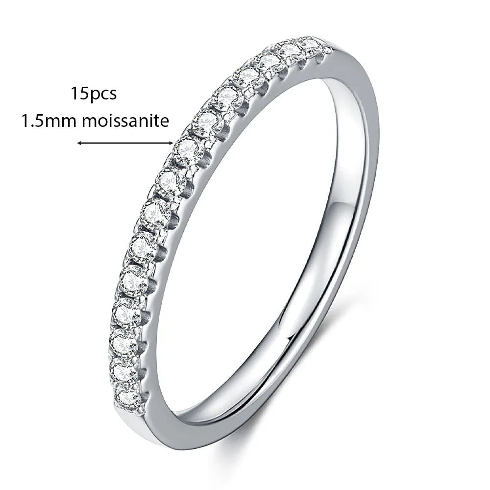 1.5mm Micro Pave Eternity Band All Moissanite Diamond Rings 925 Sterling Silver Plated 18k Gold Half Eternity Ring for Women - Xprespick