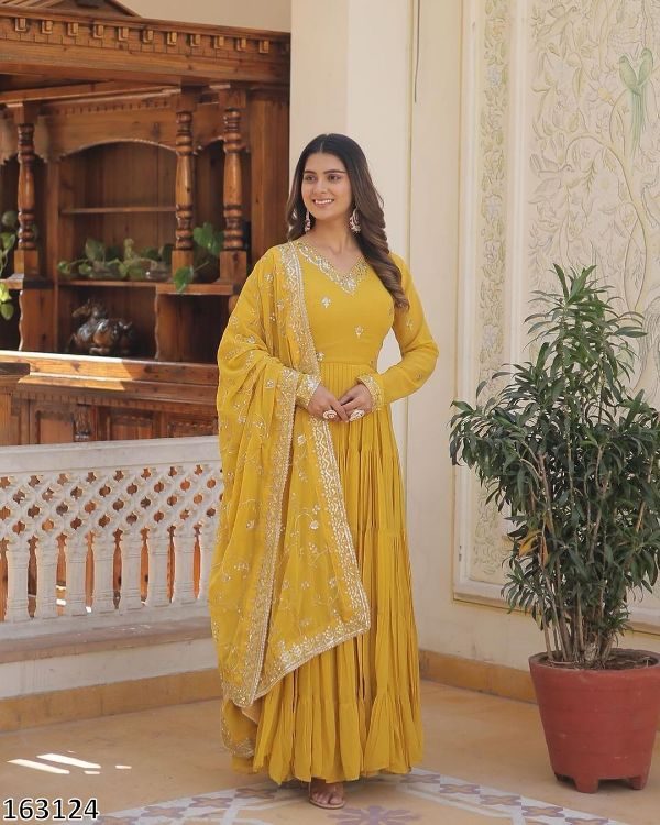 Anarkali Faux Georgette Gown With With Fully 10 Meter Ruffle Flair