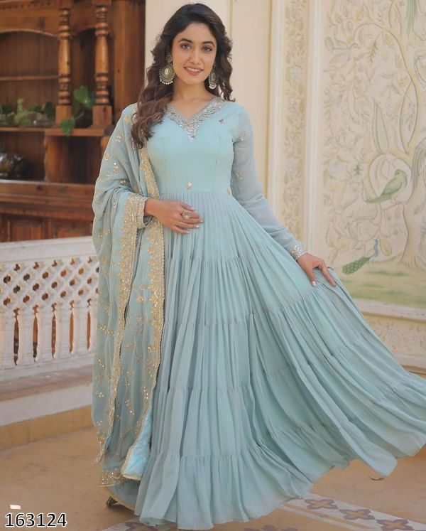 Anarkali Faux Georgette Gown With With Fully 10 Meter Ruffle Flair