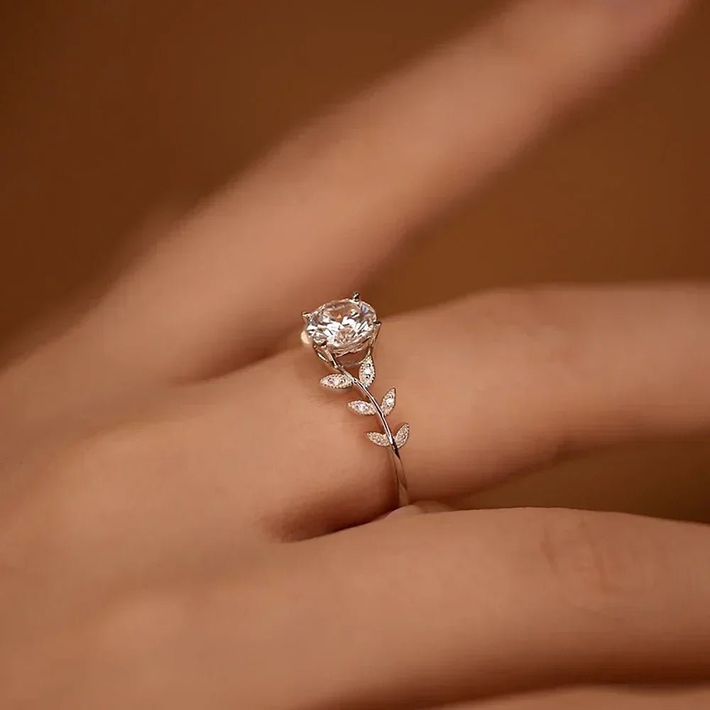 1CT Leaf Moissanite Diamond Engagement Rings with GRA for Women 925 Sterling Silver Plated White Gold Wedding Band Promise Ring - Xprespick