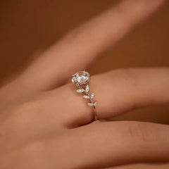 1CT Leaf Moissanite Diamond Engagement Rings with GRA for Women 925 Sterling Silver Plated White Gold Wedding Band Promise Ring - Xprespick
