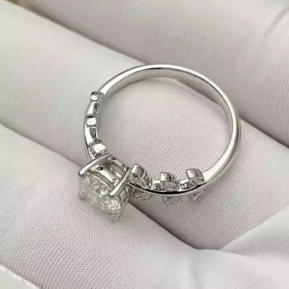 1CT Leaf Moissanite Diamond Engagement Rings with GRA for Women 925 Sterling Silver Plated White Gold Wedding Band Promise Ring - Xprespick
