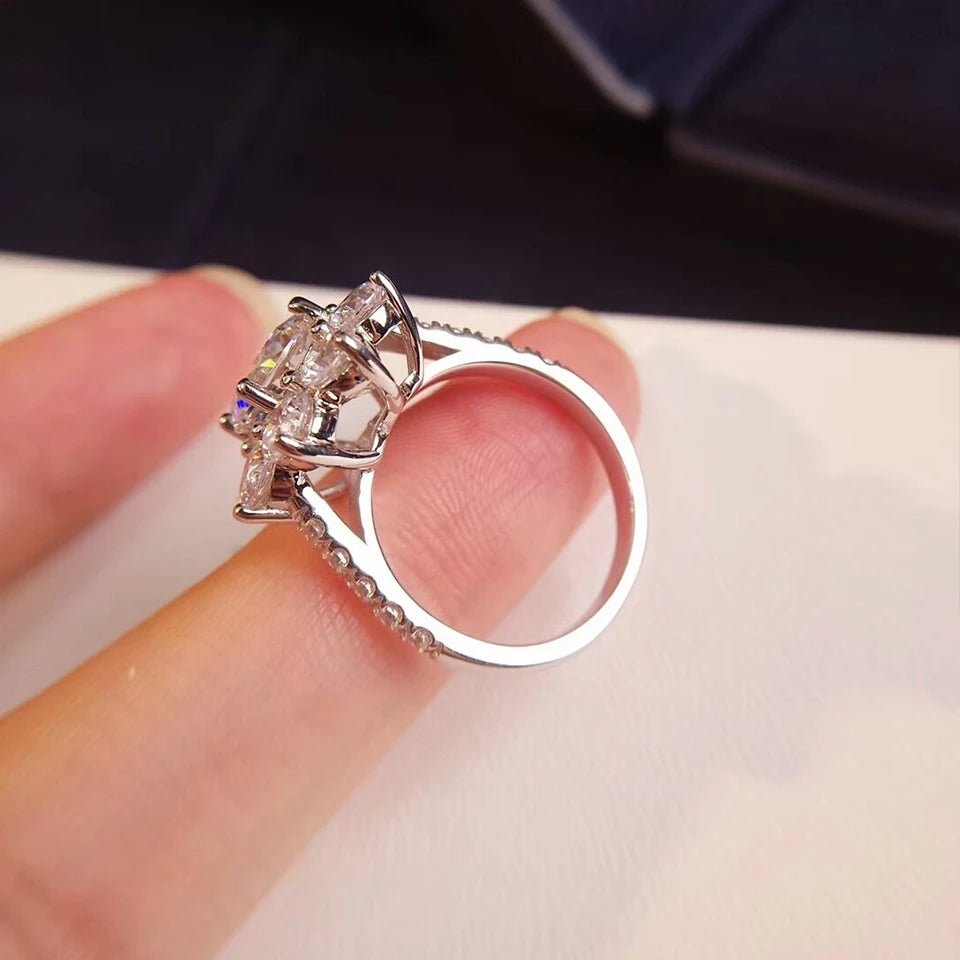 2 Carat Sunflower Real Moissanite Engagement Rings For Women 925 Sterling Silver 18K White Gold Plated Wedding Band with GRA - Xprespick