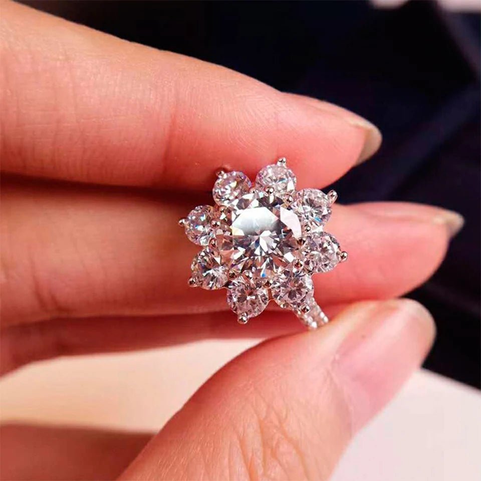 2 Carat Sunflower Real Moissanite Engagement Rings For Women 925 Sterling Silver 18K White Gold Plated Wedding Band with GRA - Xprespick