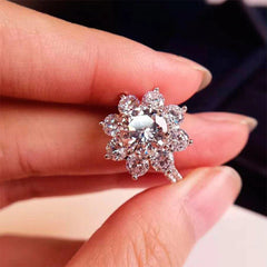 2 Carat Sunflower Real Moissanite Engagement Rings For Women 925 Sterling Silver 18K White Gold Plated Wedding Band with GRA - Xprespick