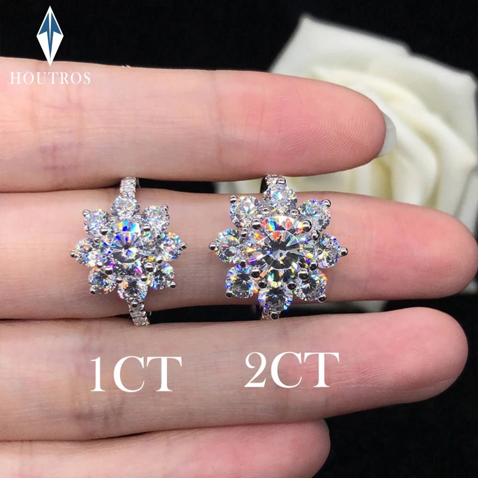 2 Carat Sunflower Real Moissanite Engagement Rings For Women 925 Sterling Silver 18K White Gold Plated Wedding Band with GRA - Xprespick